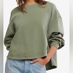Free People Olive Green Ribbed Long Sleeve Top